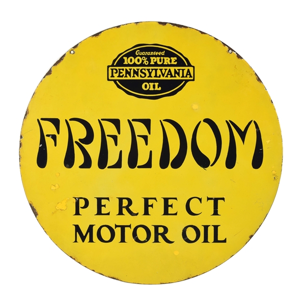 FREEDOM THE PERFECT MOTOR OIL PORCELAIN CURB SIGN.
