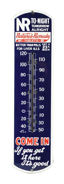 NATURES REMEDY PORCELAIN COUNTRY STORE THERMOMETER.