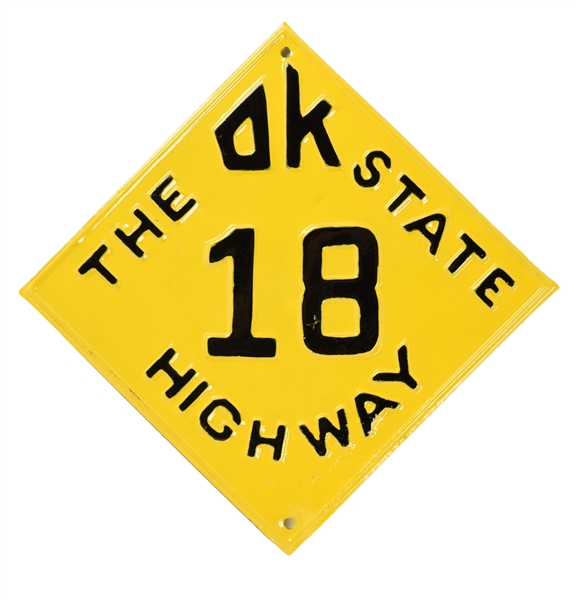 OKLAHOMA STATE HIGHWAY 18 EMBOSSED SHIELD SIGN.