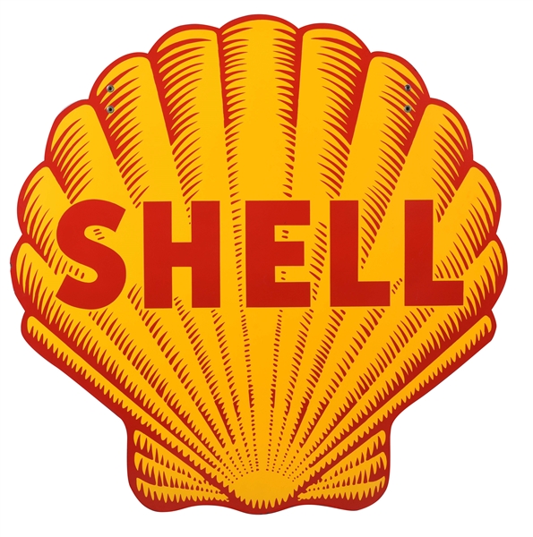 OUTSTANDING SHELL GASOLINE CLAMSHELL SERVICE STATION SIGN.