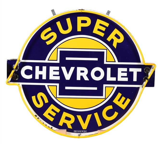 CHEVROLET SUPER SERVICE PORCELAIN NEON SIGN WITH METAL CAN.