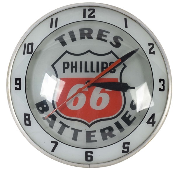 PHILLIPS 66 TIRES & BATTERIES ADVERTISING PRODUCTS LIGHT UP BUBBLE CLOCK.  