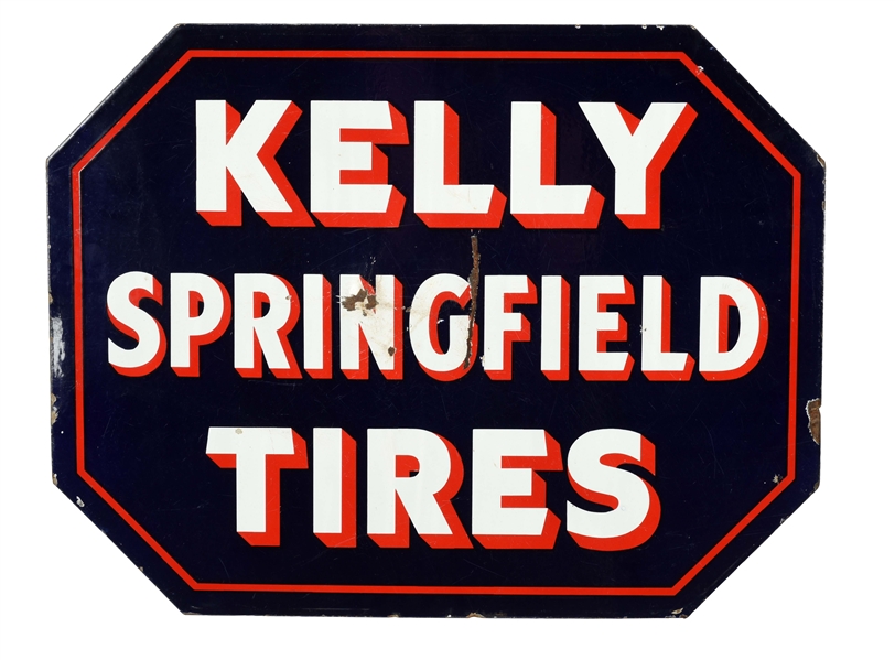 KELLY SPRINGFIELD TIRES PORCELAIN CURB SIGN.