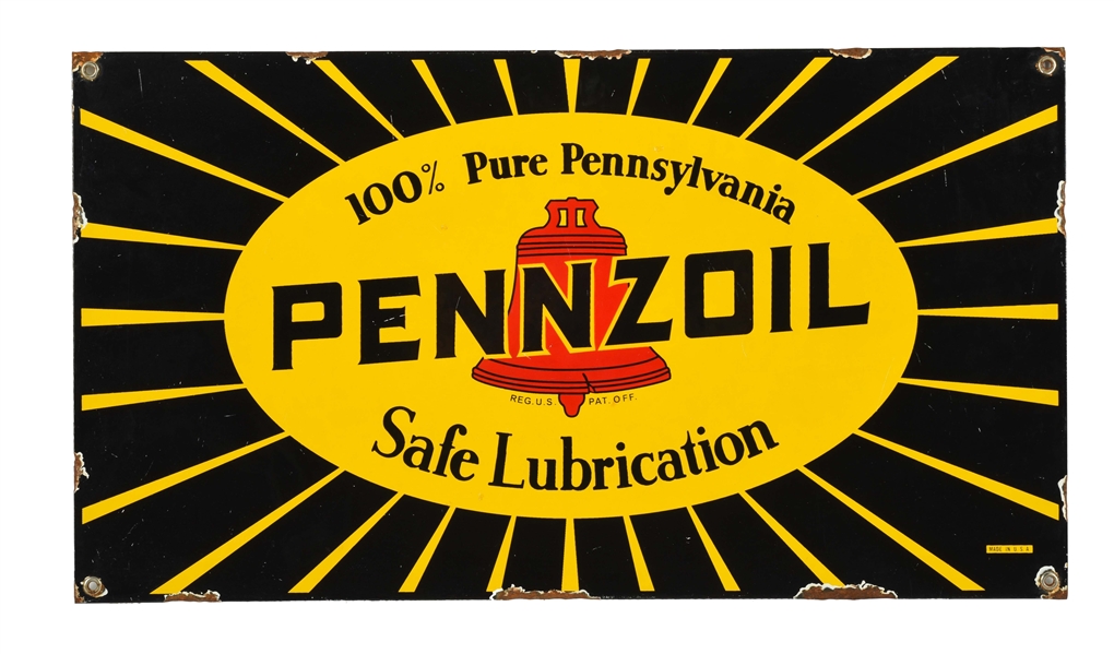 PENNZOIL SAFE LUBRICATION PORCELAIN OIL BOTTLE RACK SIGN.