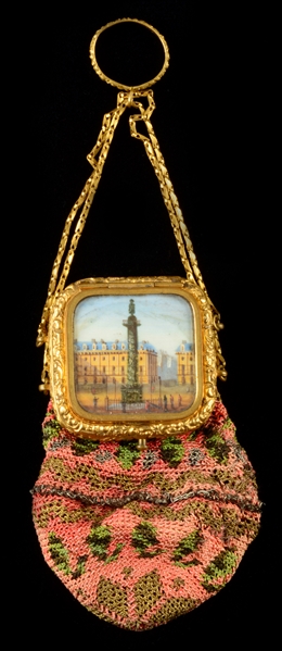RARE VINAIGRETTE KNITTED PURSE WITH PAINTED IVORY TOP. 