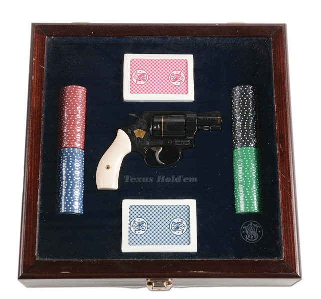 (M) GORGEOUS SMITH AND WESSON MODEL 36 TEXAS HOLDEM EDITION WITH DISPLAY CASE