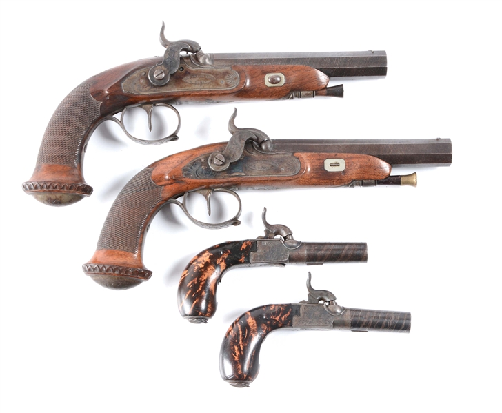 (A) CASED SET OF FOUR FRENCH PERCUSSION PISTOLS BY F.P. CESSIER.