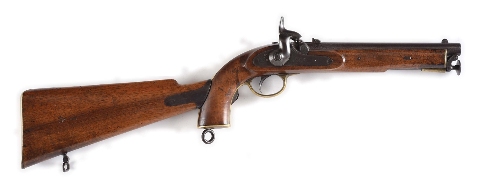 (A) RARE PATTERN 1856 RIFLED PERCUSSION SERVICE PISTOL WITH ORIGINAL DETACHABLE SHOULDER STOCK, DATED 1859.