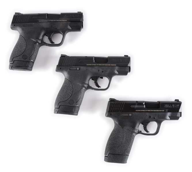 (M) LOT OF 3: THREE SMITH AND WESSON M&P SHIELD SERIES SEMI-AUTOMATIC HANDGUNS