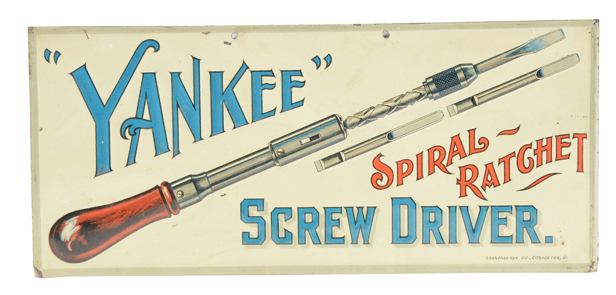 EARLY YANKEE SCREW DRIVER EMBOSSED TIN ADVERTISING SIGN. 