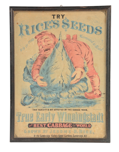 LOT OF 3: RICESS SEEDS SIGN AND TWO SEED DISPLAY BOXES.