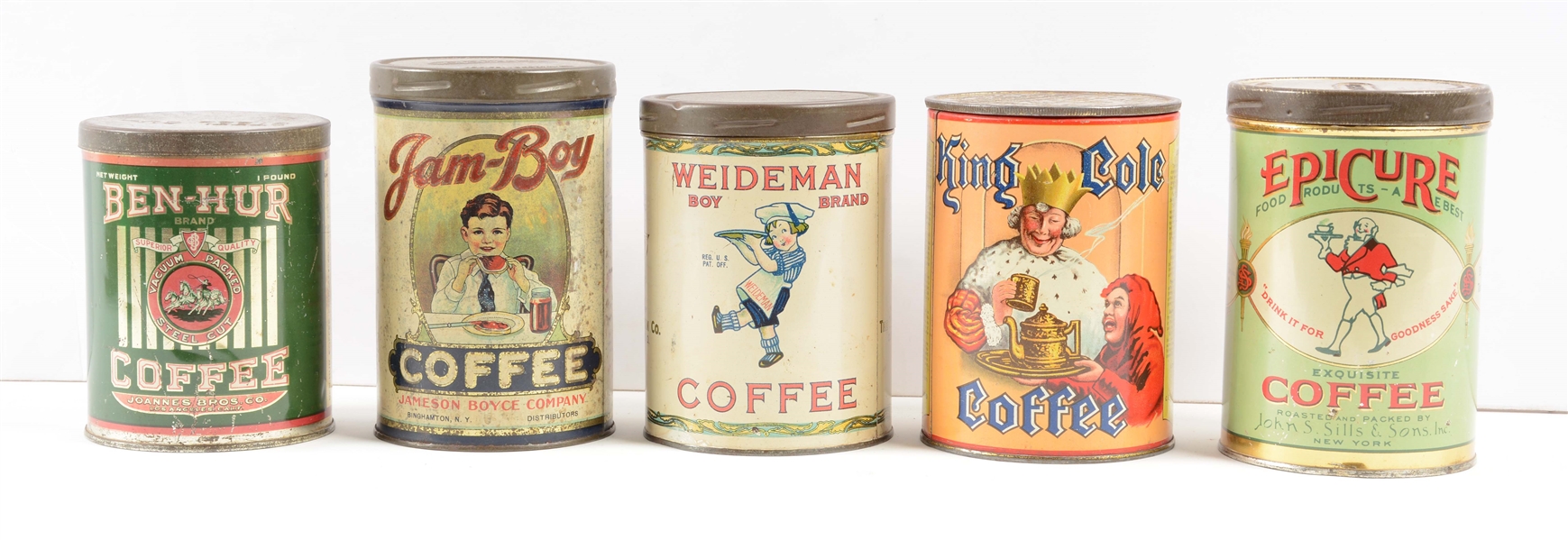 LOT OF 5: EARLY COFFEE CANS.