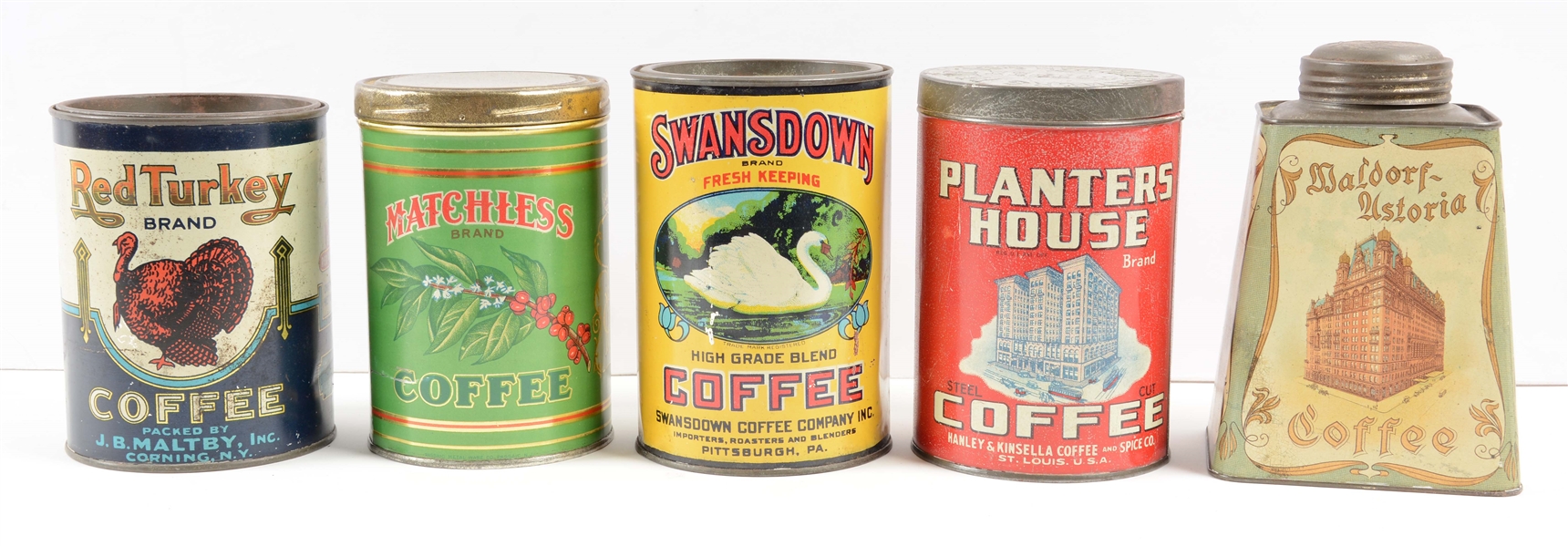 LOT OF 5: EARLY COFFEE TINS.