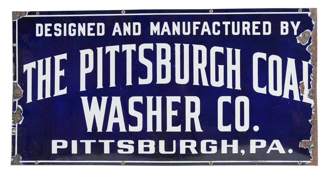 THE PITTSBURGH COAL WASHER CO. PORCELAIN SIGN.