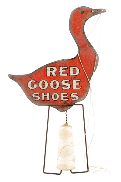 RED GOOSE SHOES DIE-CUT TIN STRING HOLDER. 