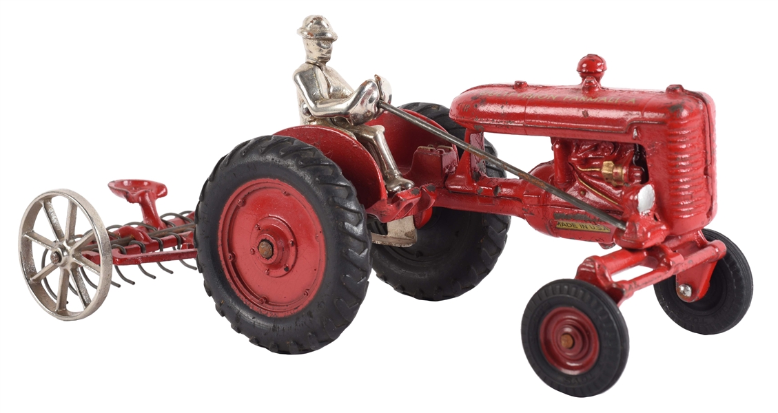 CAST IRON ARCADE CULTI-VISION FARMALL TOY TRACTOR & IMPLEMENT.