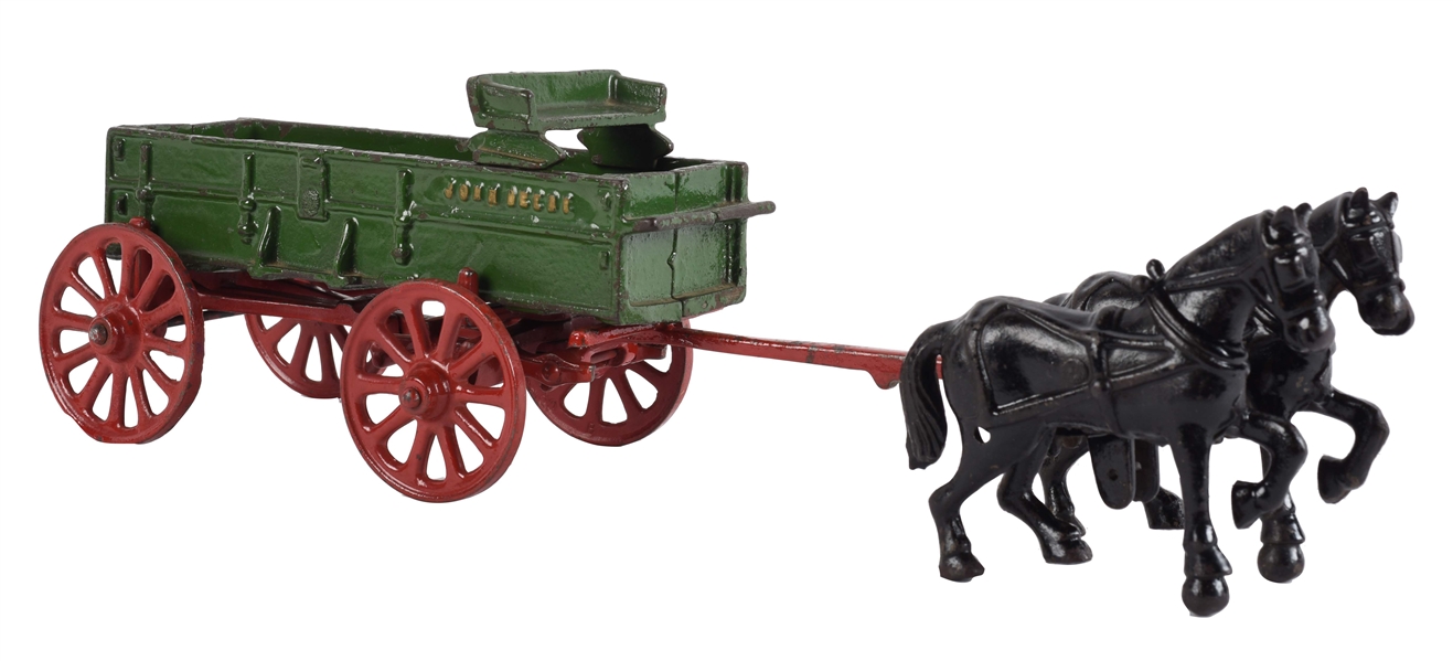 CAST IRON VINDEX HORSE DRAWN JOHN DEERE FARM WAGON.