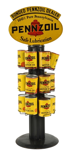 PENNZOIL SAFE LUBRICATION MOTOR OIL SERVICE STATION RACK WITH 18 QUART CANS 