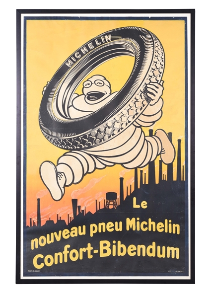 MICHELIN TIRES FRAMED PAPER POSTER WITH BIBDENDUM GRAPHIC.