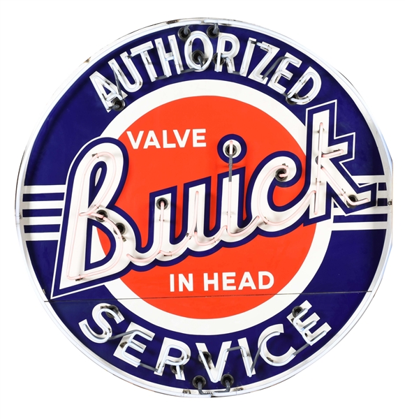 OUTSTANDING BUICK VALVE IN HEAD AUTHORIZED SERVICE DEALERSHIP PORCELAIN NEON SIGN.