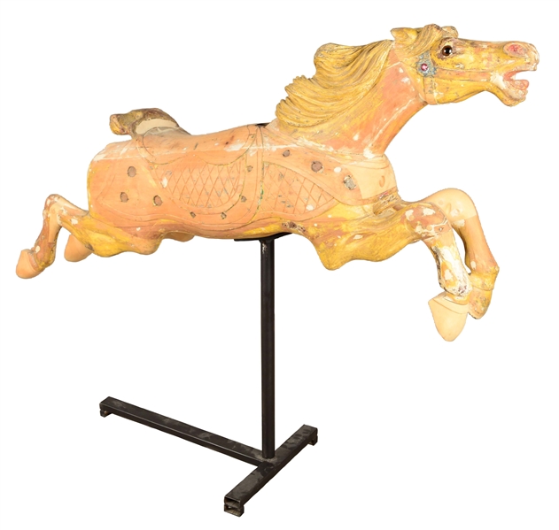 WOODEN PARKER CAROUSEL HORSE WITH STAND.