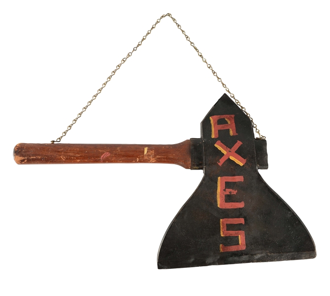 HANGING "AXES" FIGURAL AXE TRADE  SIGN. 