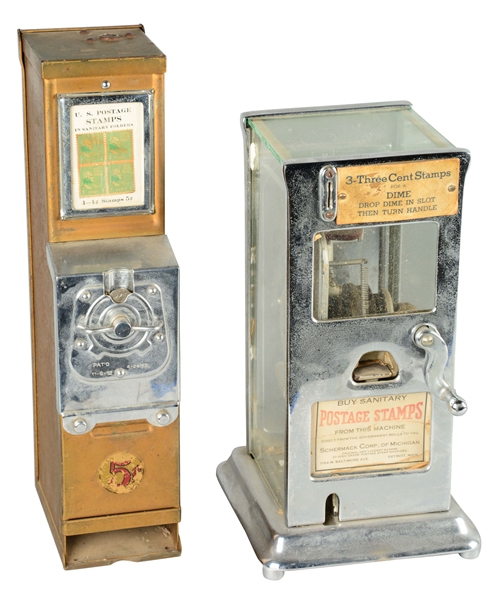 LOT OF 2: POSTAGE STAMP VENDING MACHINES.