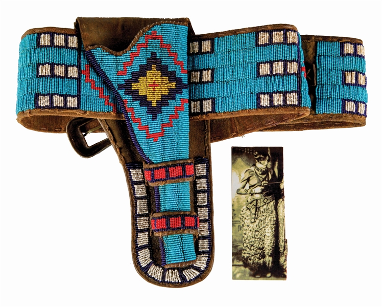 SIOUX INDIAN BEADED BELT AND MATCHING HOLSTER.
