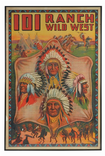 BRILLIANT STONE LITHOGRAPHED 101 RANCH WILD WEST POSTER (4 CHIEFS).  