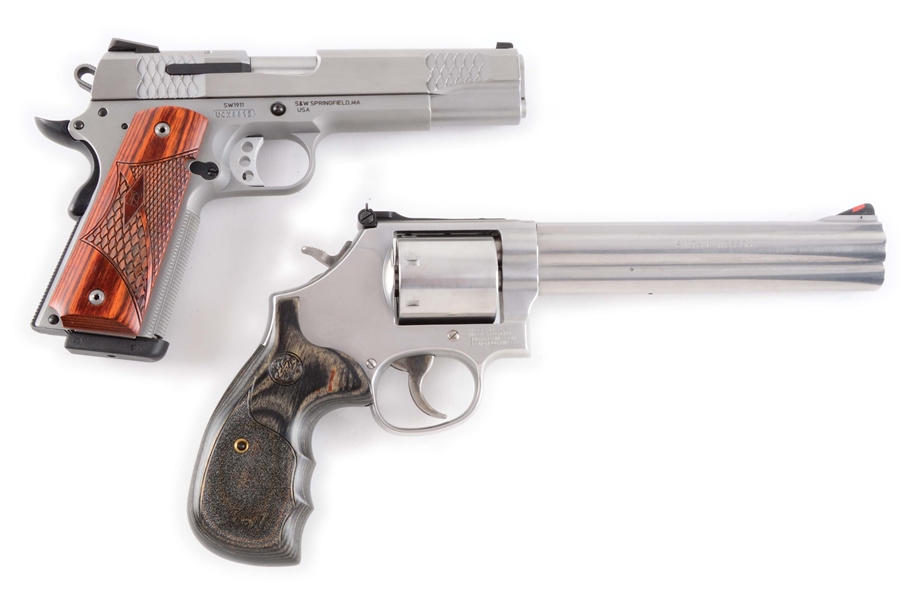 (M) LOT OF 2: SMITH AND WESSON 1911 E SERIES SEMI-AUTOMATIC PISTOL AND SMITH AND WESSON 686-6 REVOLVER.