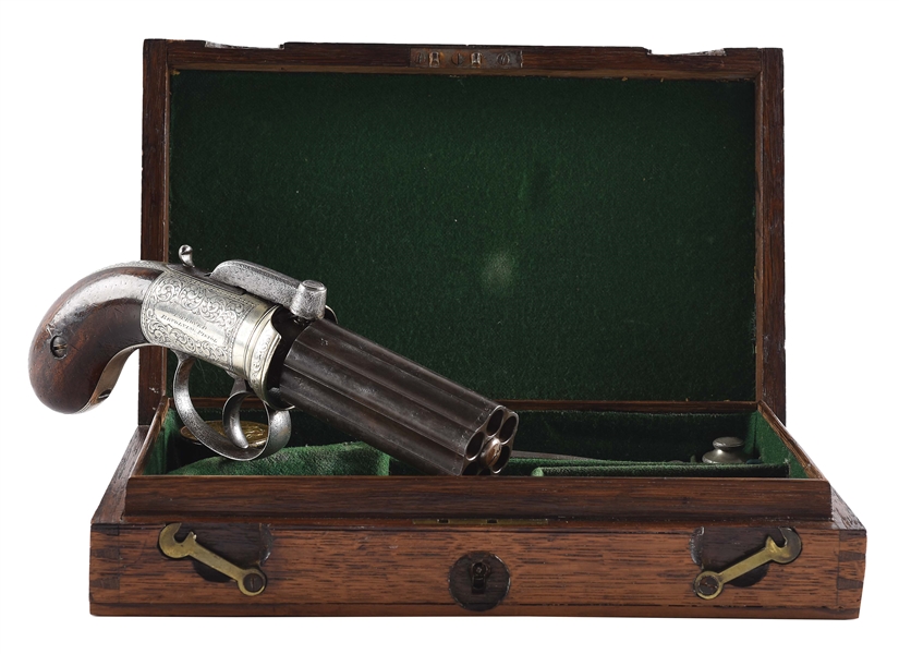 (A) LARGE CASED ENGLISH PEPPERBOX REVOLVER BY BEATTIE.
