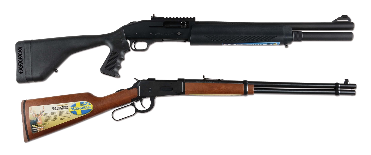 (M) LOT OF 2: MOSSBERG LEVER ACTION RIFLE AND SEMI-AUTOMATIC SHOTGUN.