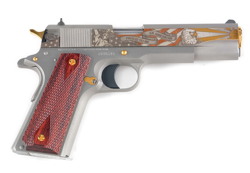 (M) COLT AND AMERICA REMEMBERS TRIBUTE PISTOL, "PROUD TO BE AN AMERICAN." 