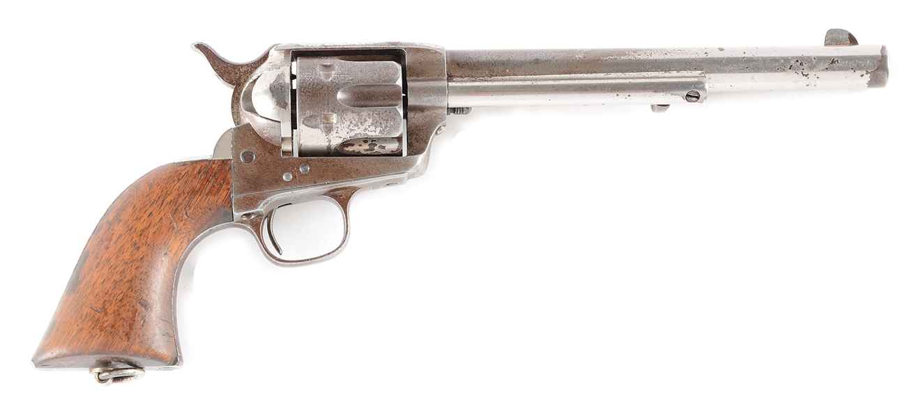 (A) NICKEL PLATED COLT SINGLE ACTION ARMY ETCHED PANEL FRONTIER SIX SHOOTER REVOLVER (1883).