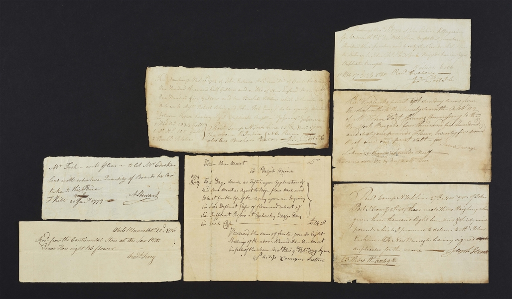 LOT OF 7:  CONTINENTAL ARMY QUARTERMASTER RECEIPTS, 1779-1783