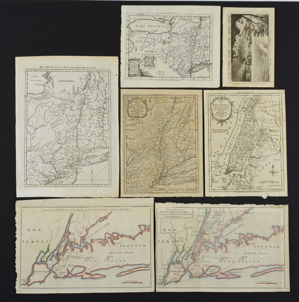 LOT OF 6:  CONTEMPORARY ENGRAVED MAPS AND A VIEW OF REVOLUTIONARY NEW YORK 