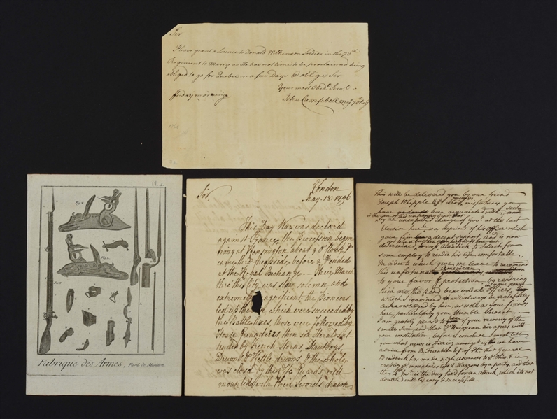 FRENCH & INDIAN WAR MISCELLANY: FOUR (4) MILITARY DOCUMENTS AND LETTERS.