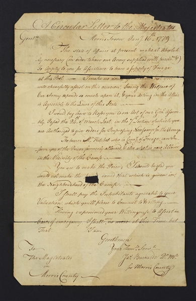 DIRE SITUATION OF CONTINENTAL ARMY PROVISIONS IN MORRIS COUNTY, 1779