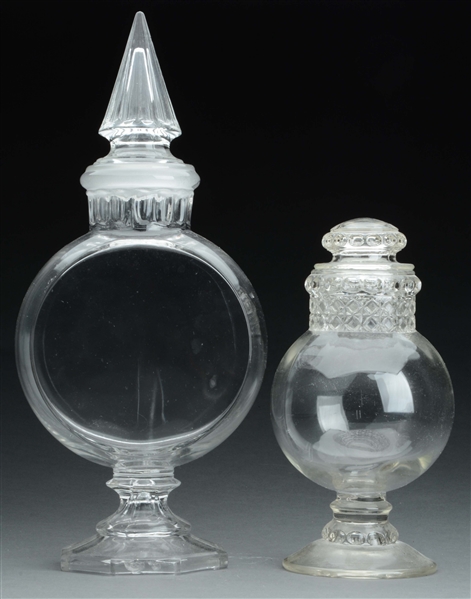 LOT OF 2: GLASS APOTHECARY JARS.