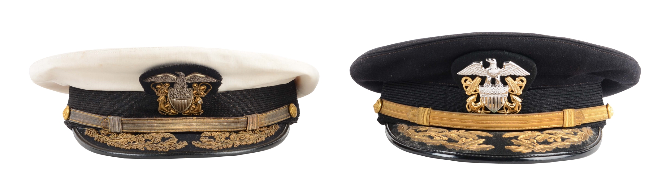 LOT OF 2: U.S. NAVY ADMIRALS CAPS WORN BY ADMIRAL PAUL PIHL & ADMIRAL HENRY ECCLES.