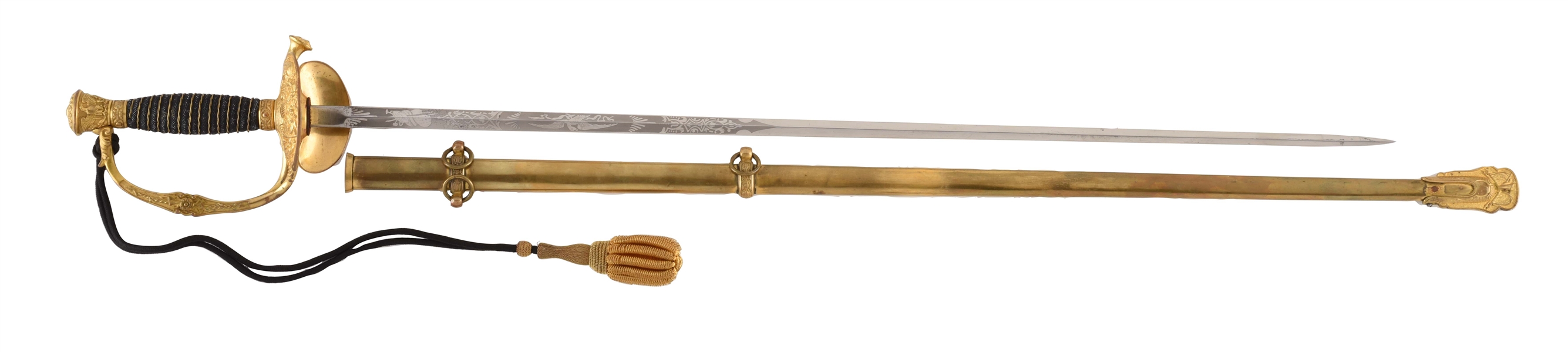 AMES 1860 STAFF & FIELD OFFICER SWORD WITH SCABBARD.