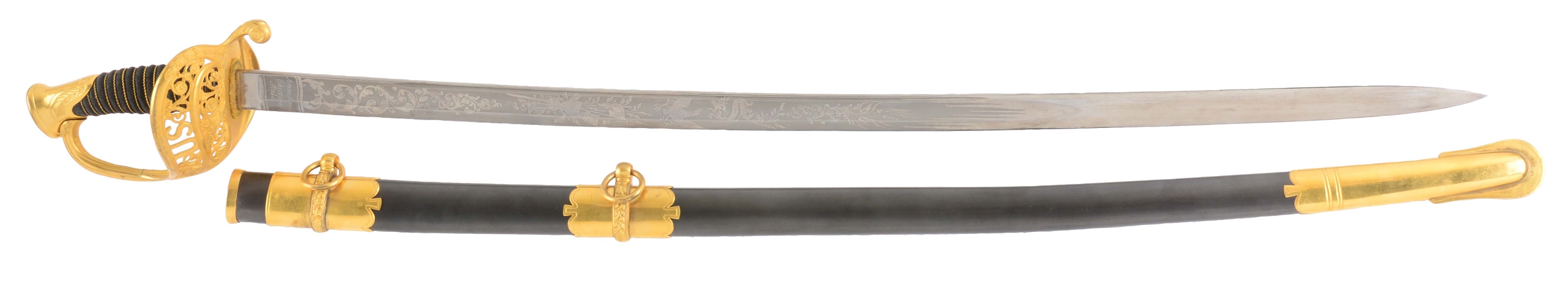 EXTREMELY FINE AMES MODEL 1850 STAFF & FIELD OFFICERS SABER WITH SCABBARD.