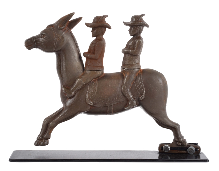 RARE CAST IRON TWO RIDERS ON MULE SHOOTING GALLERY TARGET.