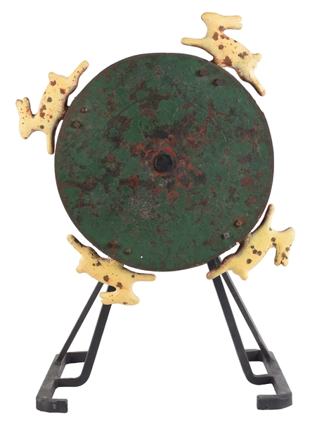 RARE CAST IRON DISK WITH RUNNING RABBITS SHOOTING GALLERY TARGET.