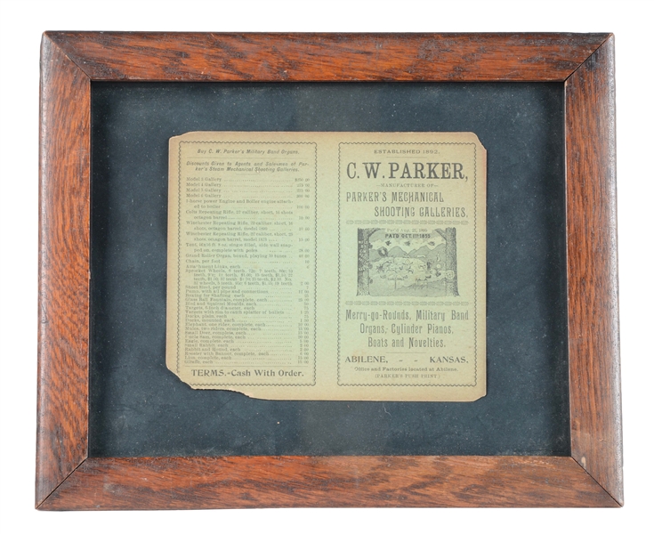 FRAMED C.W. PARKER PRICE LIST.