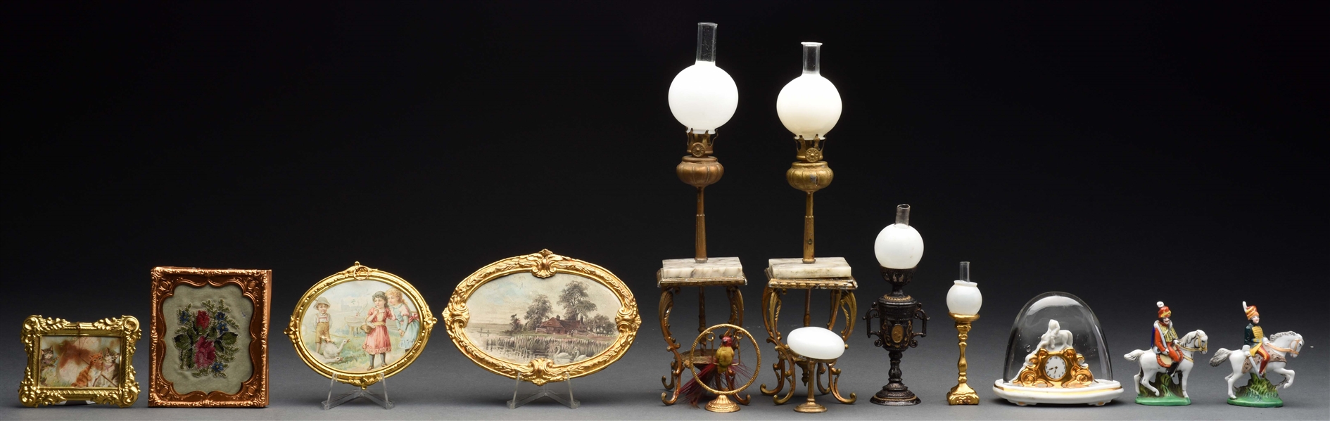 LOT OF 13: MINIATURES WITH LAMPS & PAINTINGS.