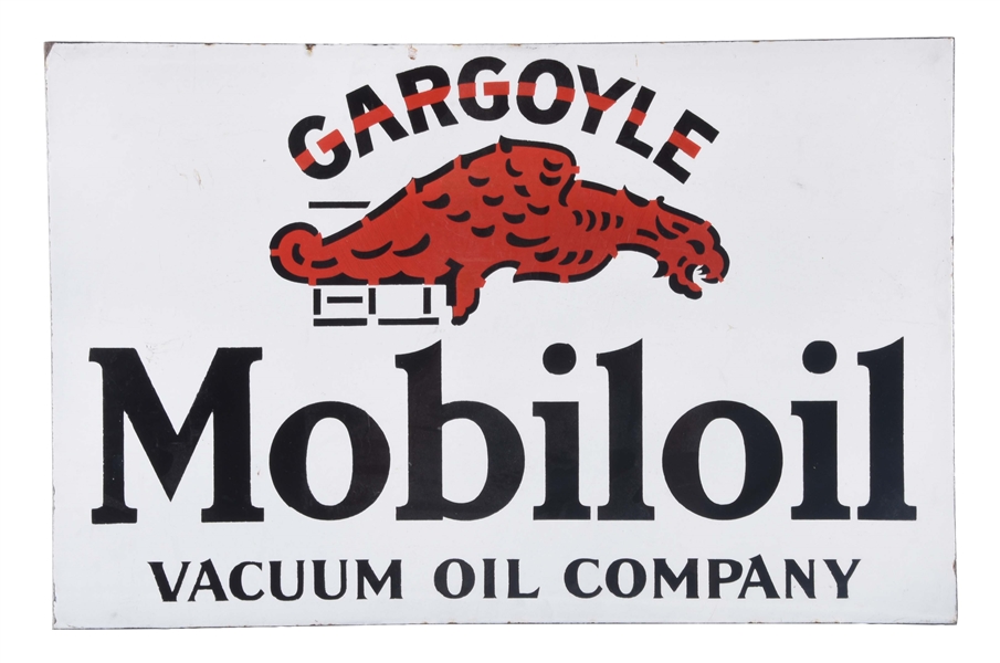 VACUUM OIL COMPANY MOBILOIL GARGOYLE PORCELAIN SIGN. 