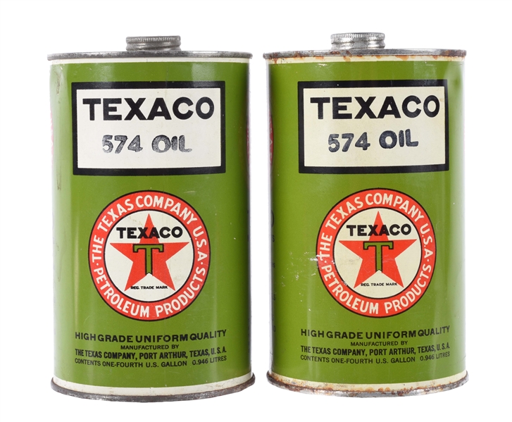 LOT OF 2: TEXACO MOTOR OIL QUART CANS.