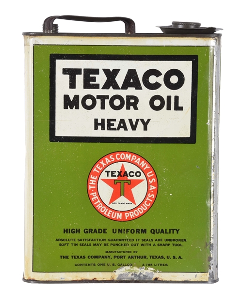 TEXACO HEAVY MOTOR OIL ONE GALLON FLAT CAN.