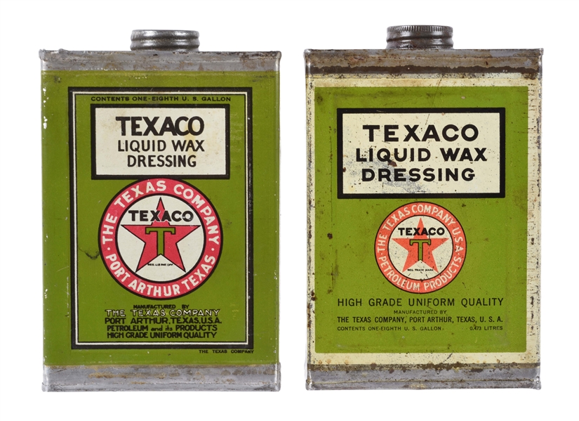 LOT OF 2: TEXACO LIQUID WAX DRESSING ONE PINT CANS.